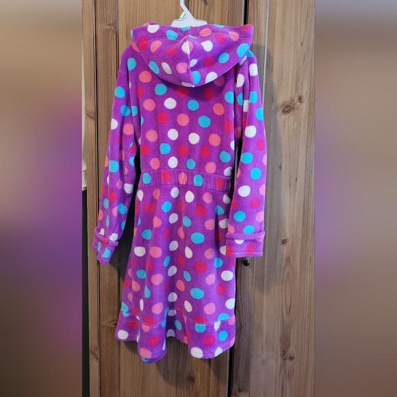 Girls Winter Fleece Housecoat Purple w/Pink White, Blue Polka-dots. Great 4 xmas - Picture 5 of 5